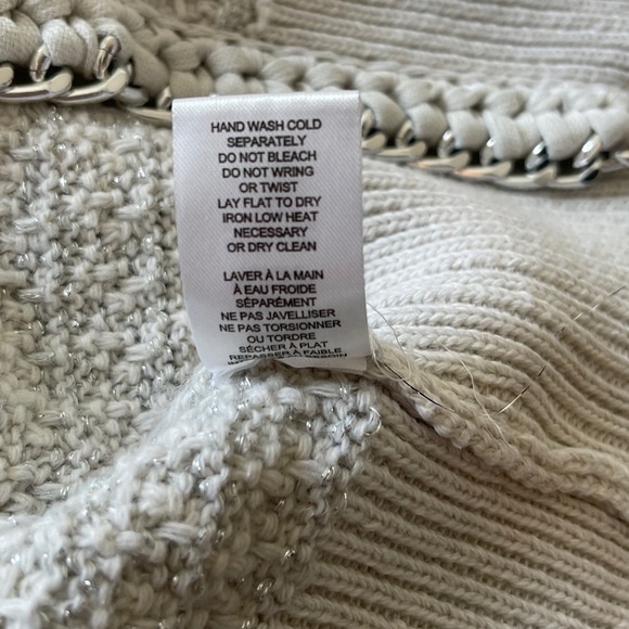 Elie Tahari Open Cardigan Silver Chain Link Trim Silver Metallic Threads XS - Picture 9 of 11